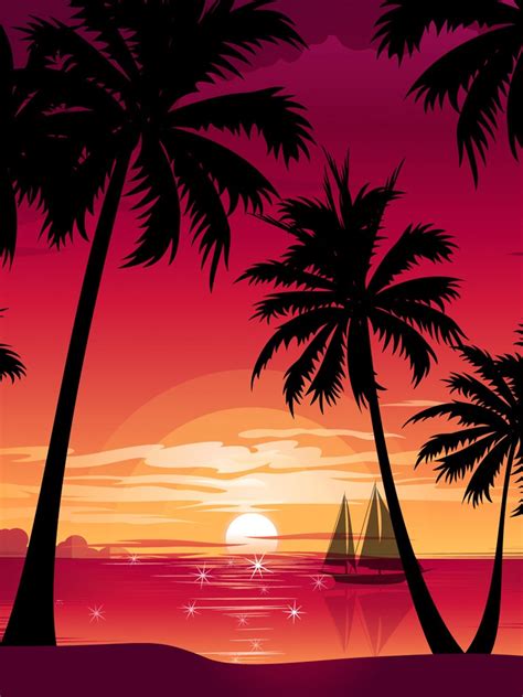 Vector Sunrise Sunset Tropical Ipad Iphone Hd Wallpaper Free