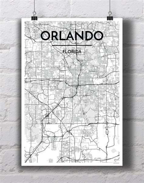 Black And White Orlando City Map Print