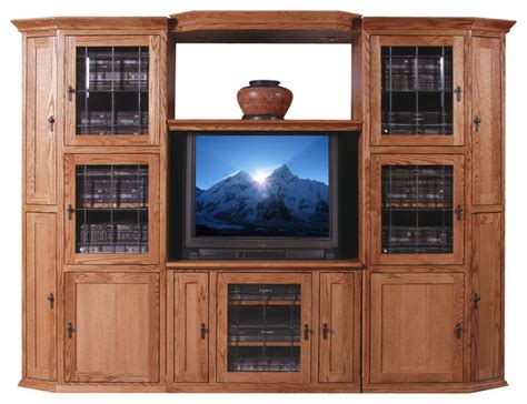 Mission Oak 3 Piece Wall And Tv Stand And Adjustable Shelf