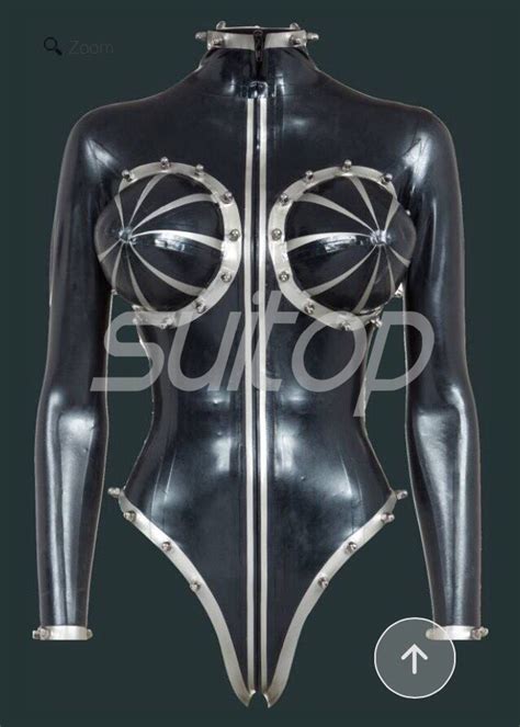 Fashional And Special Rubber Latex Leotard With Inflatable Breast In Black Color For Women