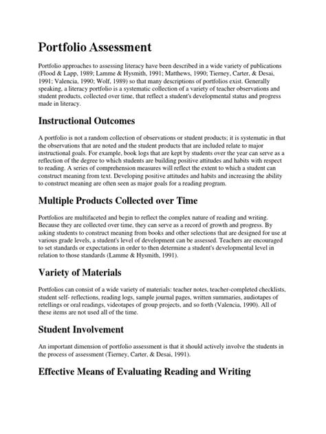 Portfolio Assessment Educational Assessment Literacy