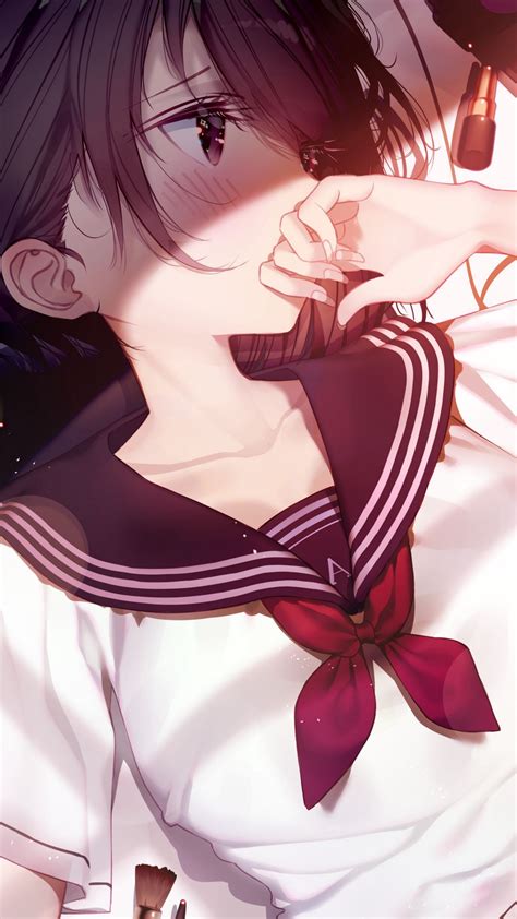 Download Wallpaper 1080x1920 Girl Sailor Suit Uniform Glance Anime