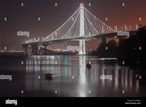 San Francisco Oakland Bay Bridge Eastern Span At Night Stock Photo Alamy