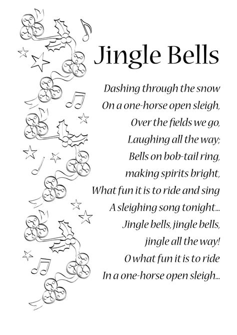 Words To Jingle Bells Printable Oer The Fields We Go