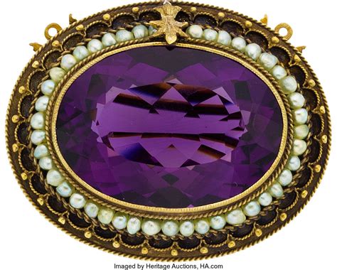 Amethyst Seed Pearl Gold Brooch Estate Jewelry Brooches Lot