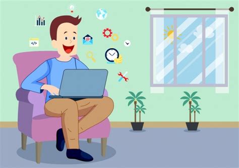 Lifestyle Drawing Man Surfing Internet Icon Colored Cartoon Vectors