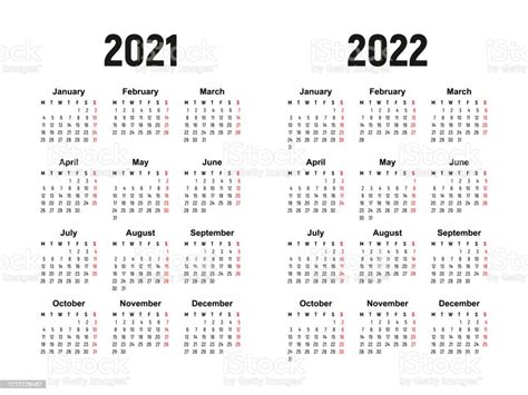 Calendar 2021 And 2022 Week Starts On Monday Stock Illustration