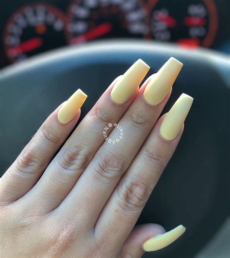 Pastel Yellow Matted Coffin Or Ballerina Nails In Medium Length