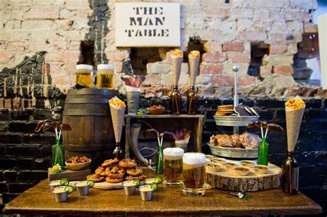 Lately, i've seen a lot of popcorn kernel decorations for fall. Beer party table idea | Mens birthday party, Masculine party, Dessert table