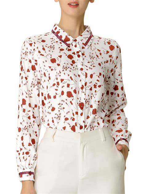 Allegra K Allegra K Womens Long Sleeve Shirt Casual Button Up Floral