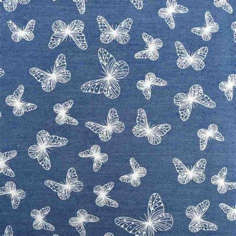 Butterfly Print Denim Style Fabric 2 Mid Denim 148cm In 2020