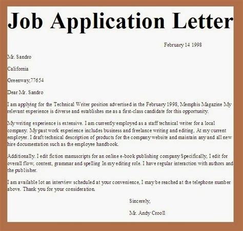 A Job Application Letter Is Shown In This Image