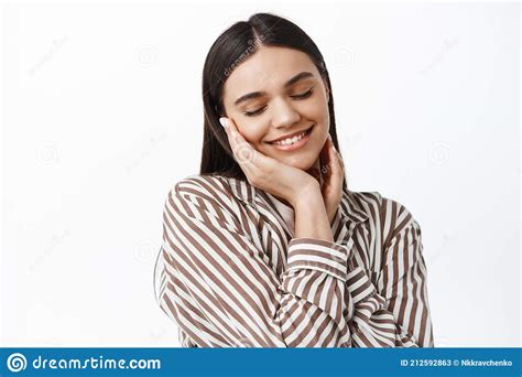 Tenderness And Beauty Portrait Of Young Woman Feeling Happy About Her Facial Skin Taking Care