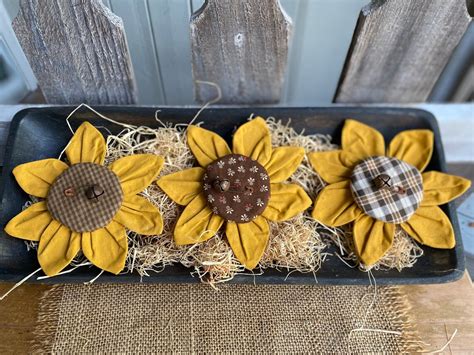 Sunflower Ornaments Set Of 3 Folk Art Farmhouse Fall Etsy