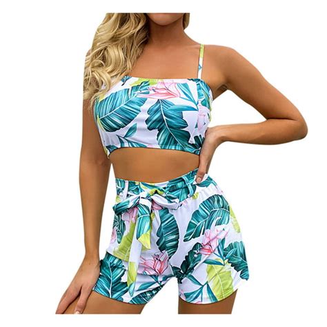 mchoice new sexy women s tropical plant print two piece swimsuit high waisted bathing suit beach