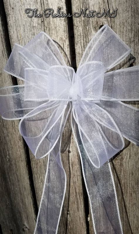 White Wedding Bow Bridal Bows Church Pew Bows White Sheer Etsy Uk