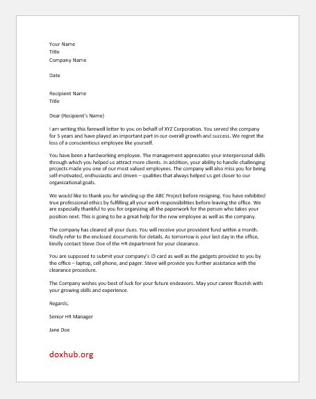 Goodbye Letter To Employee For Your Needs Letter Templates