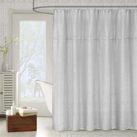 Metallic Silver Gray Fabric Shower Curtain Textured Sheer Fabric 70w