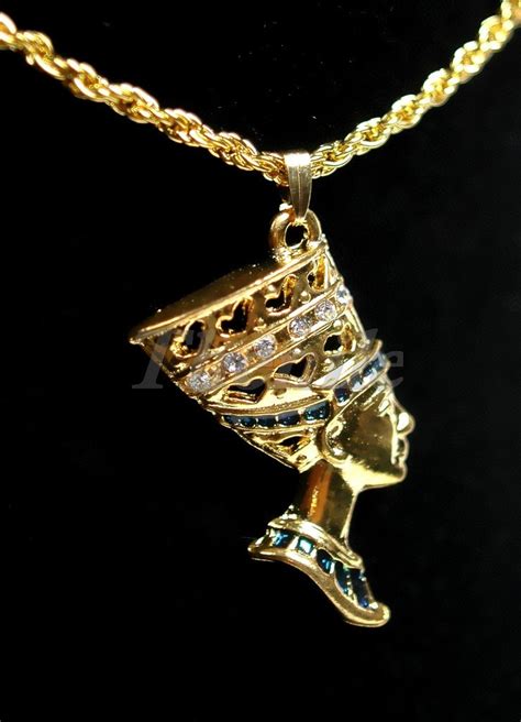 Egyptian Queen Nefertiti Bust With Crystals Necklace By Thenile