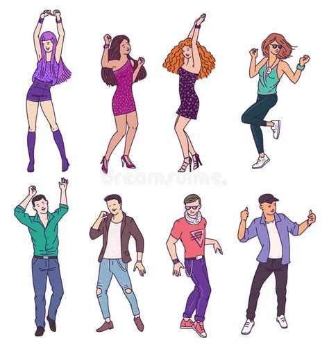 Group Of People Characters In Sketch Style Dancing Vector Illustration