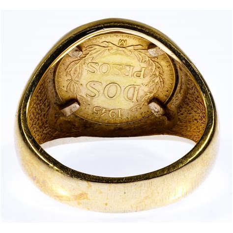 Mexican 1945 Dos Peso Coin In 14k Gold Ring Setting Leonard Auction