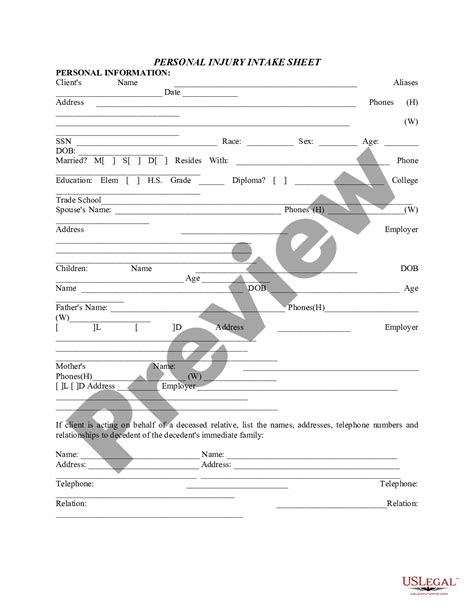 Personal Injury Client Intake Form Us Legal Forms