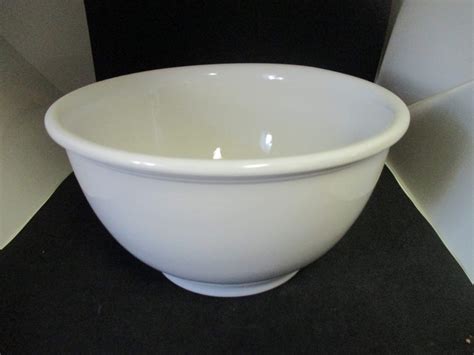 Large Pottery Mixing Bowl White Unmarked Farmhouse Cottage Shabby Chic