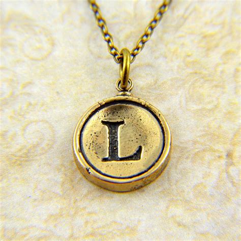 Letter L Necklace Bronze Initial Typewriter Key Charm