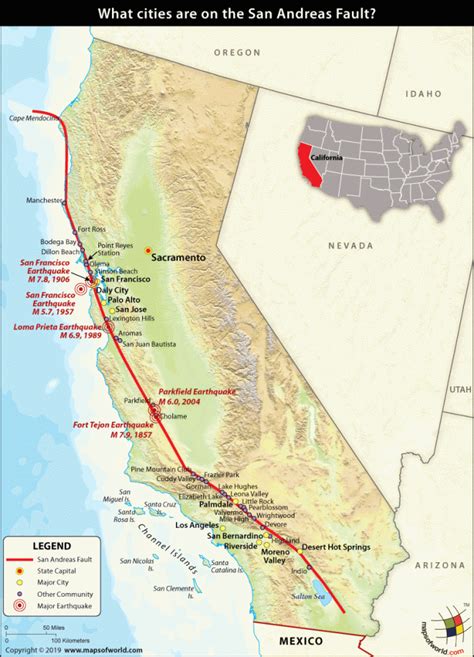 San Andreas Fault Line Map Map Of The World