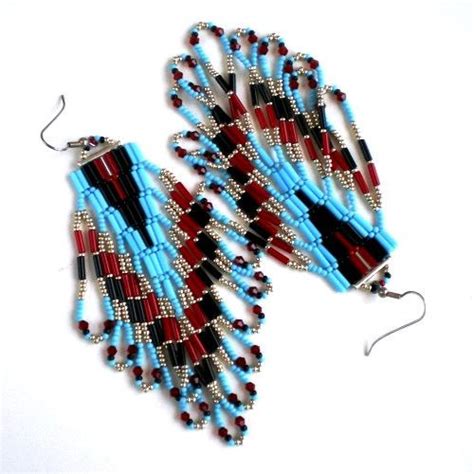 Native American Inspired Bugle Bead Earrings Looped Fringe Turquoise