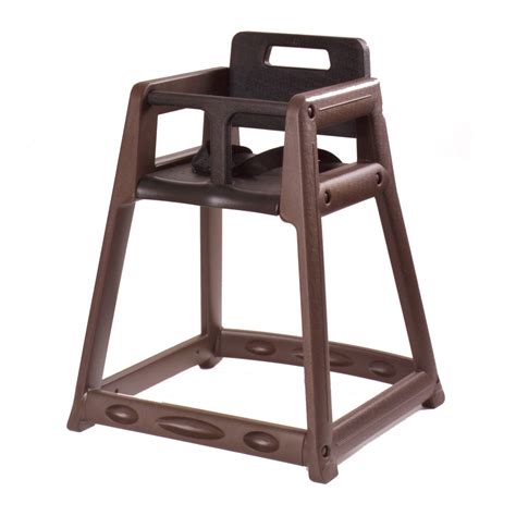 The baby high chair has a plastic seat that can easily be wiped. CSL 850-BRN Brown Stackable Plastic High Chair - Assembled