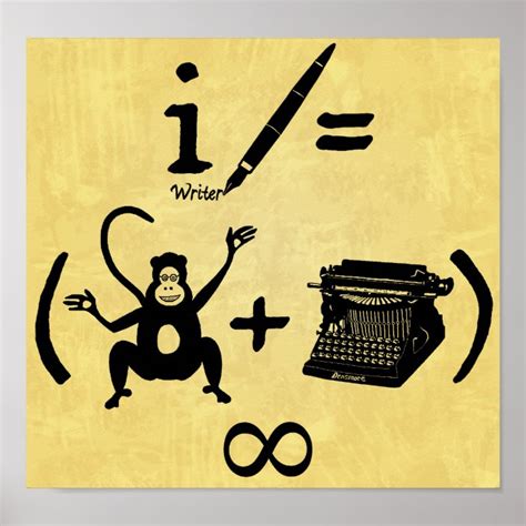 Funny Writer Monkey Typewriter Equation Poster