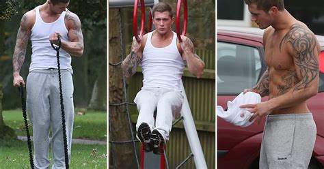 Splash Star Dan Osborne Topless Showing Off Muscles In Local Park
