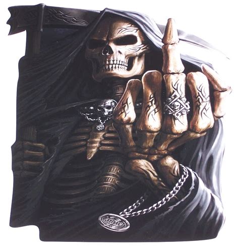 Middle Finger Grim Reaper Skull Full Color Graphic Window Decal