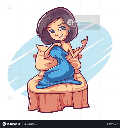 Best Premium Girl Is Sitting On The Bed Illustration Download In Png