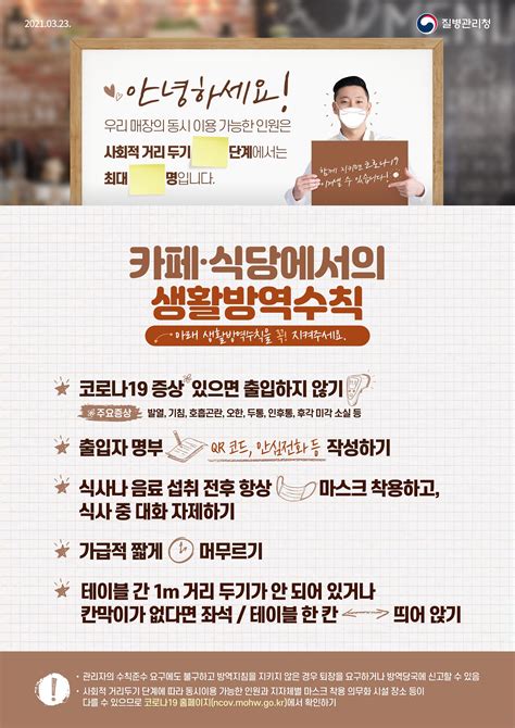 *대한민국 확진자 증감수치는 전일 발표 대비 변화량. 다중이용시설 방역수칙 및 사회적거리두기 수용인원 안내