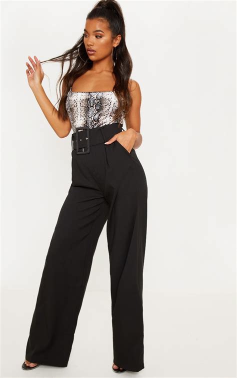 Black Super High Waisted Belted Pants Prettylittlething Aus