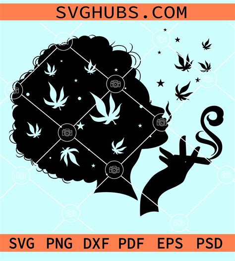 Afro Woman Smoking A Blunt Svg Weed Svg Files Afro Woman Silhouette