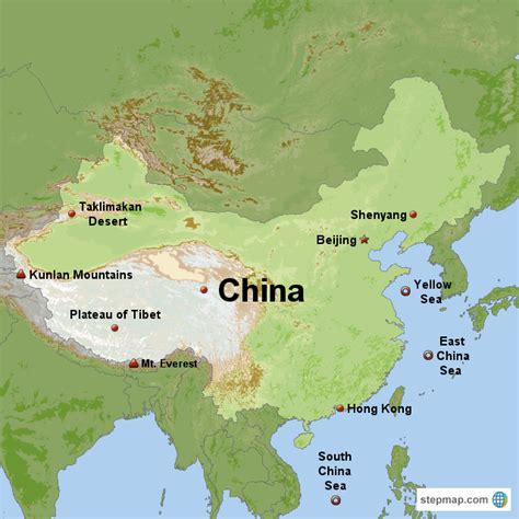 Stepmap China Physical Landkarte Für China