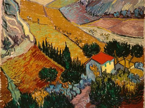 Landscape With House And Ploughman 1889 Post Impressionist Country