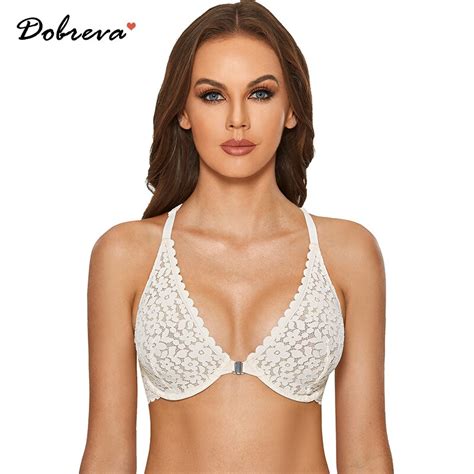 dobreva women s lace sexy bra unlined underwire front closure bralette plus size bras aliexpress
