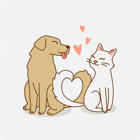 Premium Vector Dog And Cat Love Each Other Illustration Imagens De
