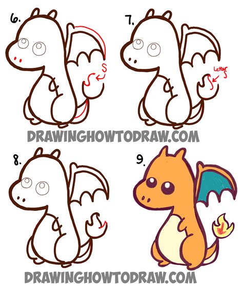 How To Draw A Cute Baby Chibi Charizard From Pokemon In Easy Steps