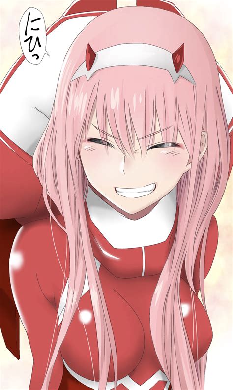 Pink haired female anime character, darling in the franxx, shooting star. Zero Two Smile : DarlingInTheFranxx