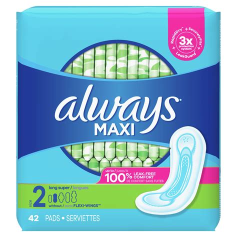 Always Maxi Pads Long Super Absorbency Unscented Without Wings Size 2