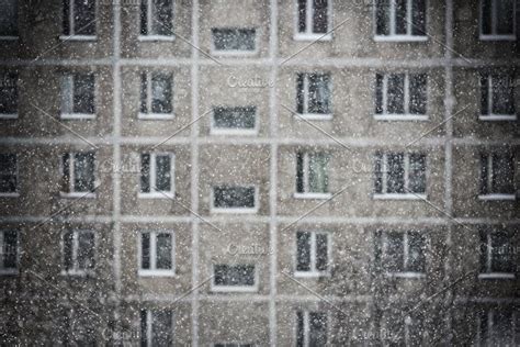 Snowfall In A Big City Photos Snowfall On A Residential Building Facade