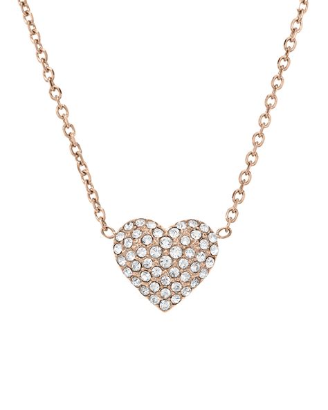 Lyst Michael Kors Pave Heart Pendant Necklace Rose Golden In Metallic