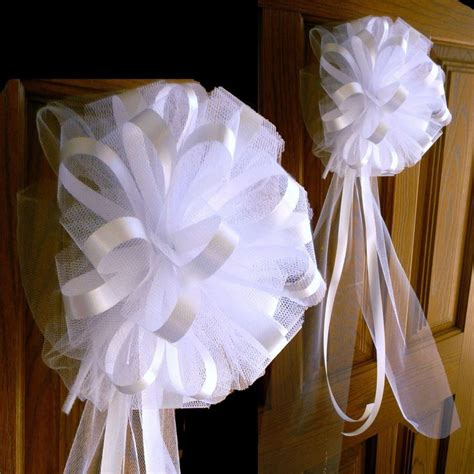 Large Pre Made White Wedding Pew Bows 10 Wide Set Of 6 For More