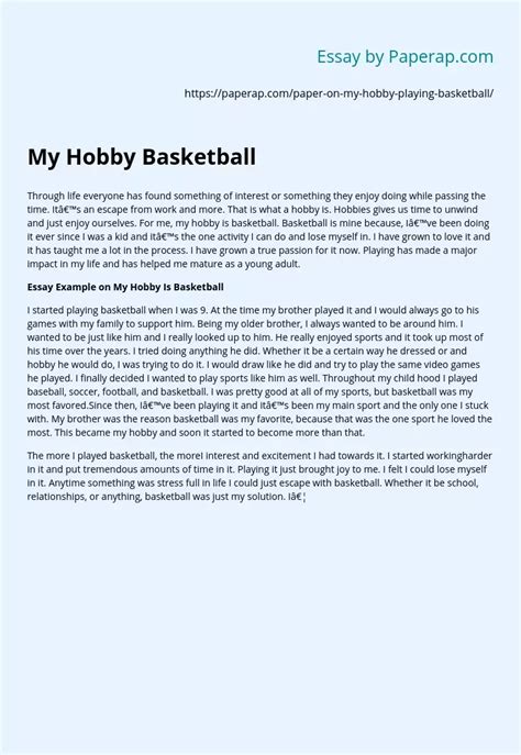 My Hobby Playing Basketball Free Essay Example