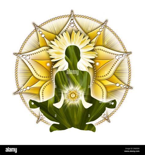 Solar Plexus Chakra Meditation In Yoga Lotus Pose In Front Of Manipura